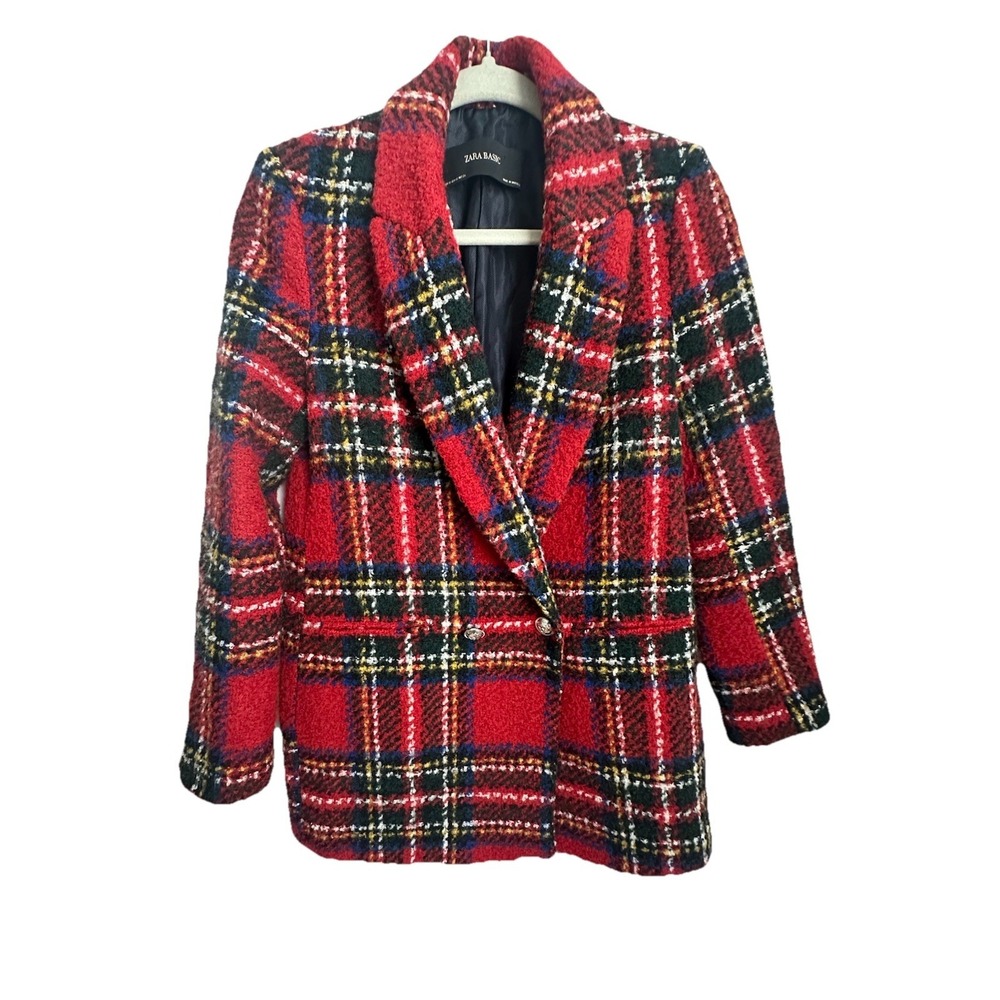 Zara Basic Plaid Tweed Blazer Coat Tartan Plaid Women's XS